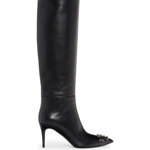 Valentino Rockstud Studded Alcove Pointed Toe Knee High Tall Heels Boots - Picture 1 of 16